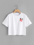 Romwe Drop Shoulder Embroidered Floral Tee