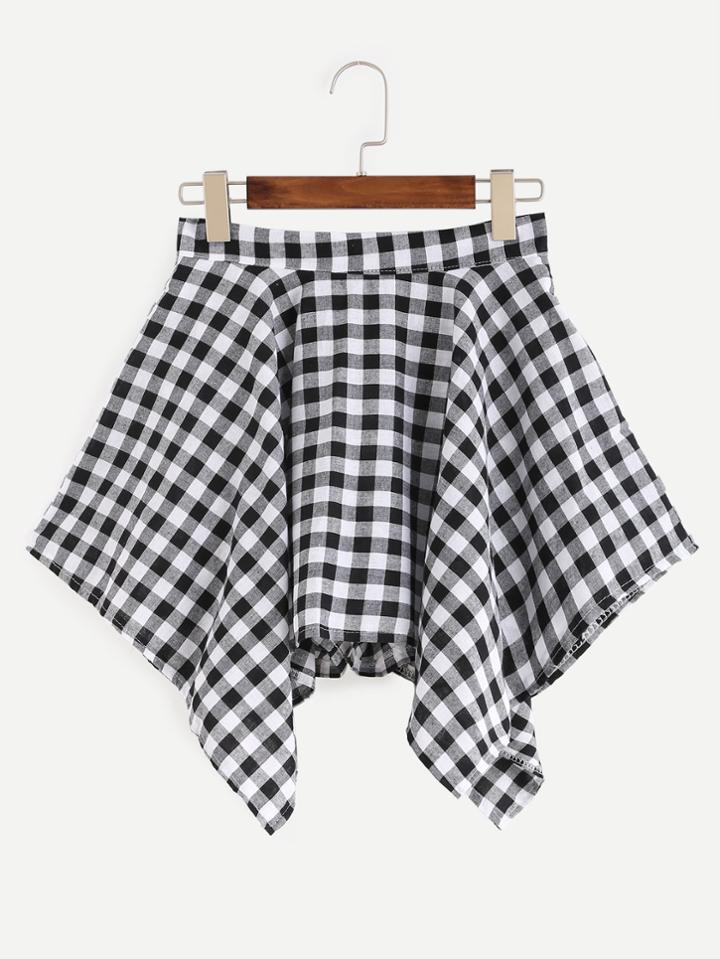 Romwe Black Checkerboard Asymmetric Skort
