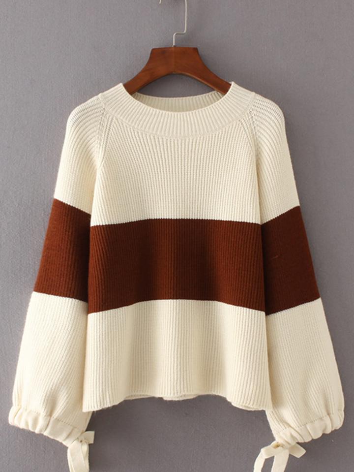 Romwe Tie Cuff Raglan Sleeve Sweater
