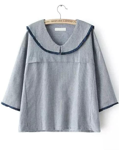 Romwe Doll Collar Vertical Striped Blouse