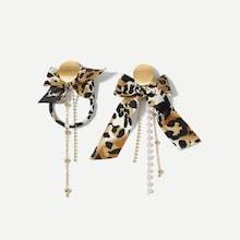 Romwe Leopard Pattern Bow Mismatched Drop Earrings