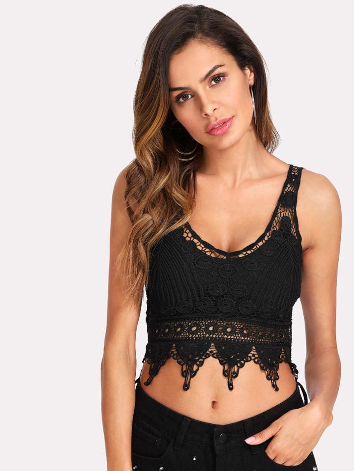Romwe Guipure Crochet Overlay Crop Top