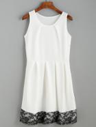Romwe White Contrast Lace Trim Sleeveless Dress
