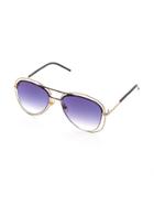 Romwe Double Bridge Metal Arm Purple Lens Sunglasses