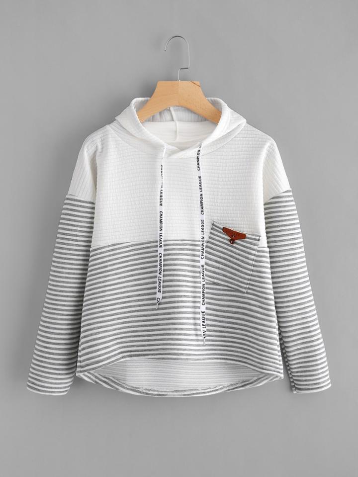 Romwe Contrast Stripe Panel Drop Shoulder Dip Hem Hoodie