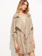Romwe Khaki Notch Collar Trench Coat