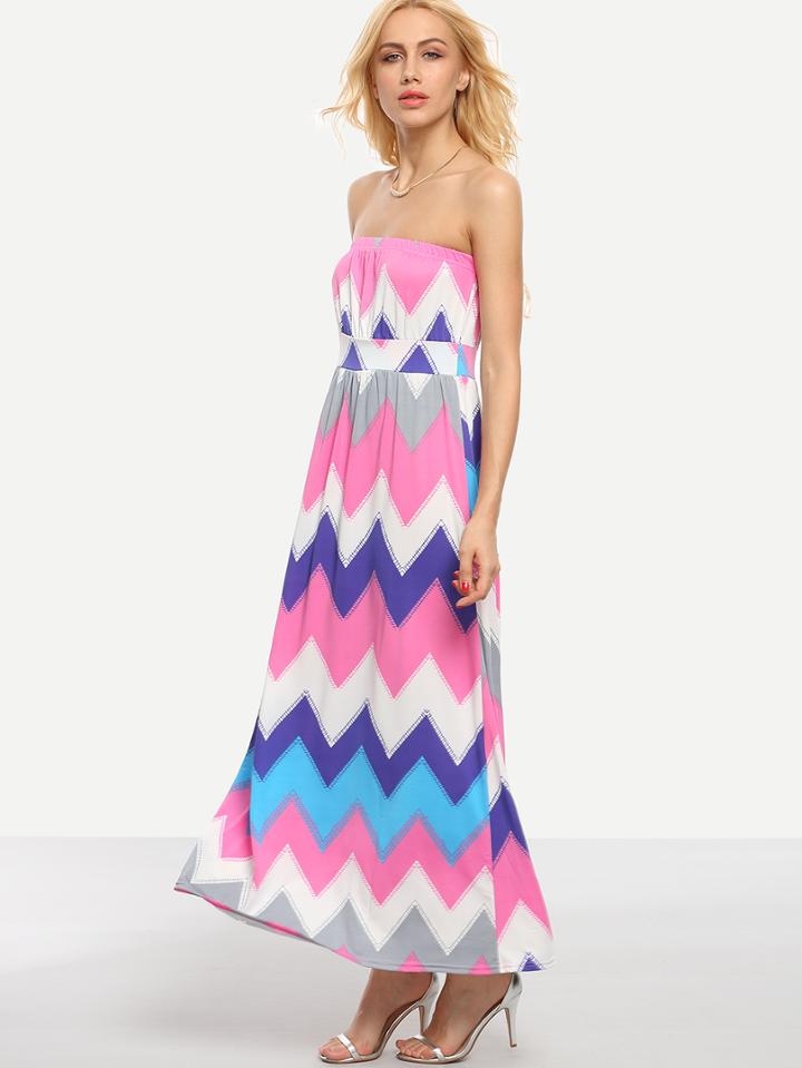 Romwe Multicolor Chevron Print Bandeau Dress