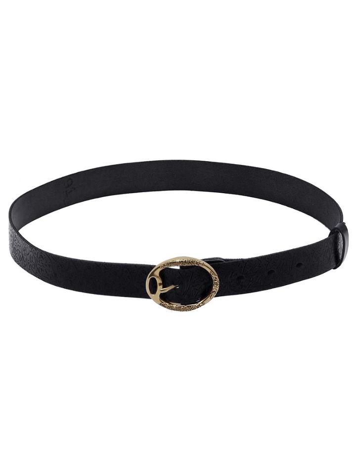 Romwe Black Embossed Leather Carved Roller Buckle Belt