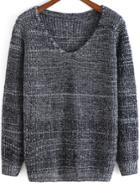 Romwe V Neck Casual Knit Sweater