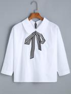 Romwe Doll Collar Bow Embroidered White Top
