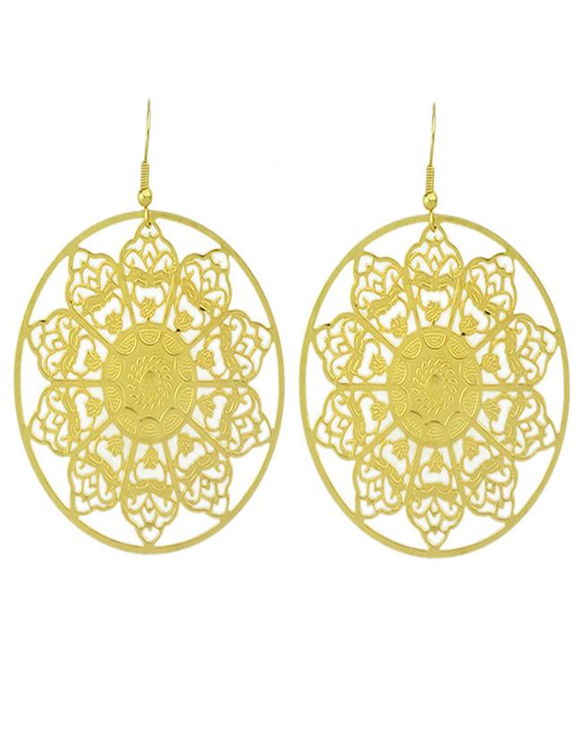 Romwe Fashion Jewelry Gold Plated Hollow Out Round Big Earrings