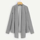 Romwe Plus Houndstooth Open Front Coat