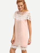 Romwe Scalloped Lace Trim Pink Dress With Lace Waistcoat