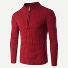 Romwe Men Cable Pattern Zip Detail Sweater