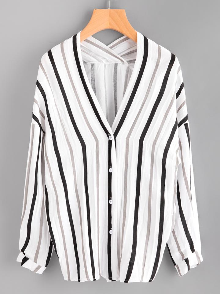 Romwe Dip Hem Surplice Back Blouse