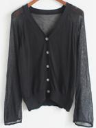 Romwe With Buttons Slim Black Cardigan