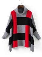 Romwe Block Striped Batwing Sleeve Turtleneck Sweater