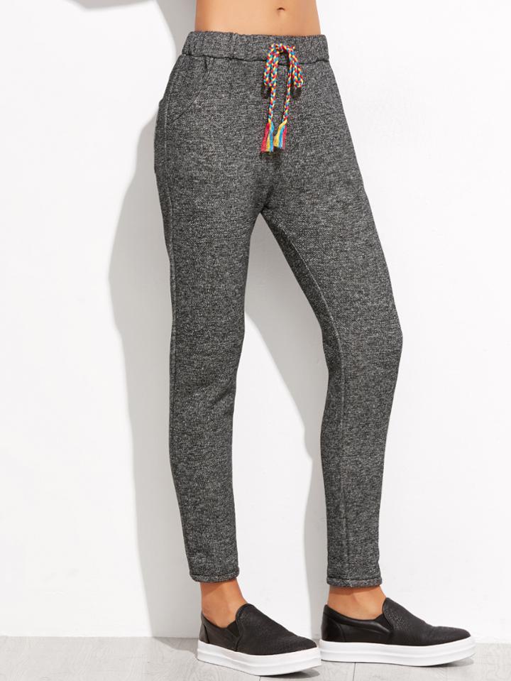 Romwe Grey Drawstring Waist Pockets Pants