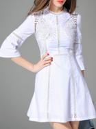 Romwe White Bell Sleeve Embroidered Hollow A-line Dress