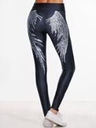 Romwe Black Angel Wings Print Leggings