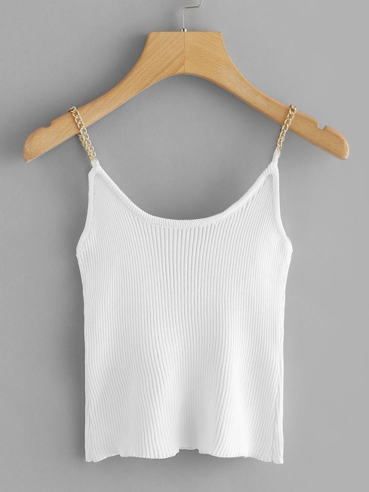 Romwe Ribbed Knit Chain Strap Cami Top