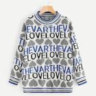 Romwe Letter Embroidery Striped Panel Sweater