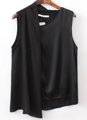 Romwe Black Sleeveless Asymmetrical Blouse