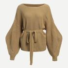 Romwe Bishop Sleeve Belted Sweater
