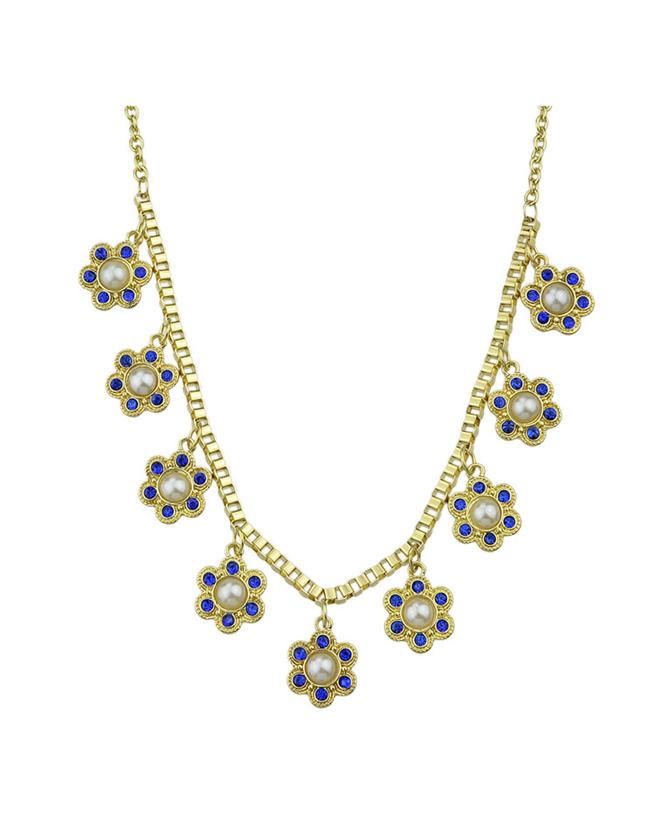 Romwe Rhinestone Flower Shape Necklace