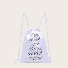 Romwe Slogan Print Backpack With Drawstring