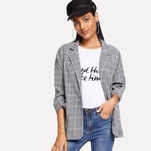 Romwe Pocket Decoration Plaid Blazer