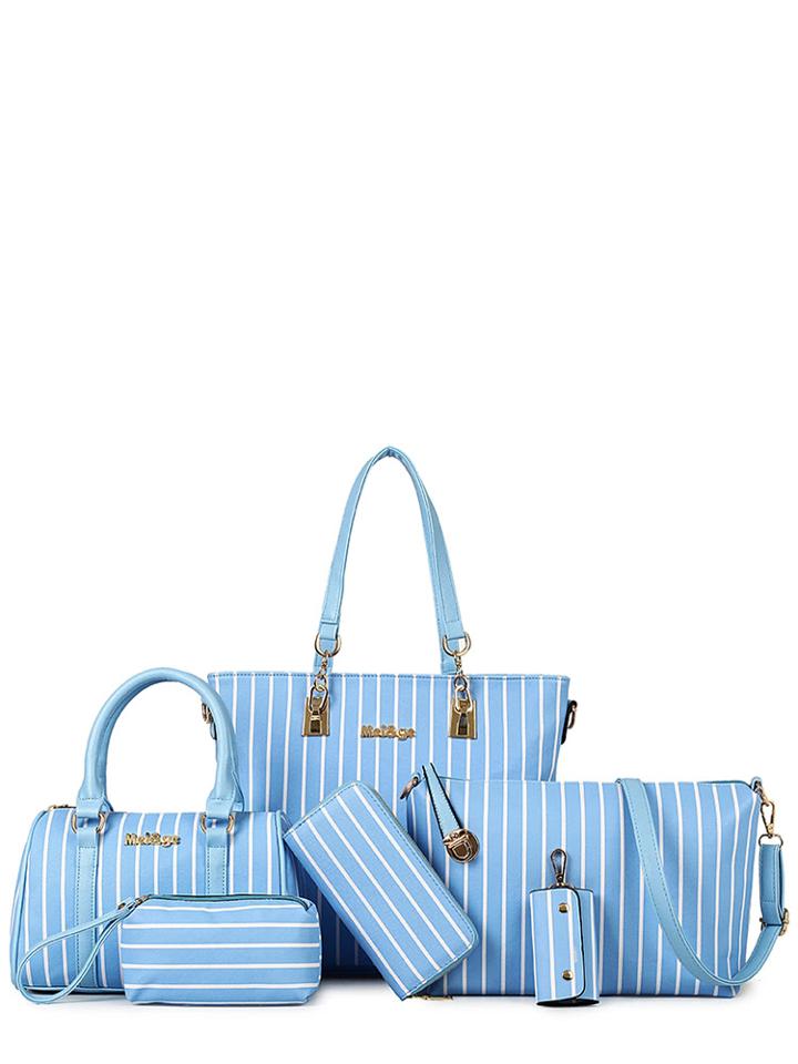 Romwe 6 Pcs Striped Handbags Set