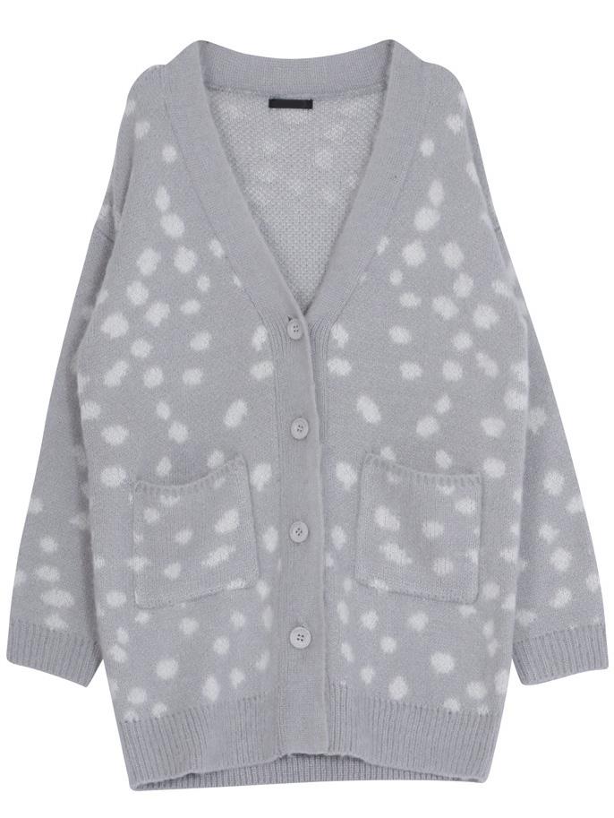 Romwe Speckled Print Pockets Buttons Grey Coat