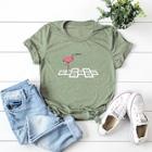 Romwe Flamingo And Letter Print Cuffed Tee
