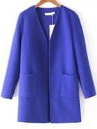 Romwe Open Front Pockets Cashmere Royal Blue Coat