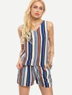Romwe Multicolor Striped Tank Top With Drawstring Shorts