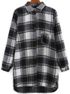 Romwe Lapel Plaid Pocket High Low Coat