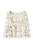 Romwe Lace Crochet Hollow Cream Jumper