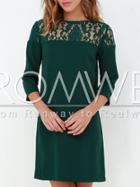 Romwe Dark Green Round Neck With Lace Dress