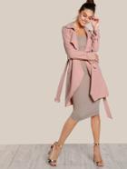 Romwe Belted Cuff And Waist Wrap Coat