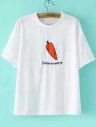 Romwe Carrot Letter Embroidered White T-shirt