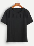 Romwe Black Ripped Front T-shirt