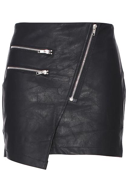 Romwe Zippered Wrap Up Pu Skirt