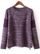 Romwe Women Dip Hem Purple Sweater
