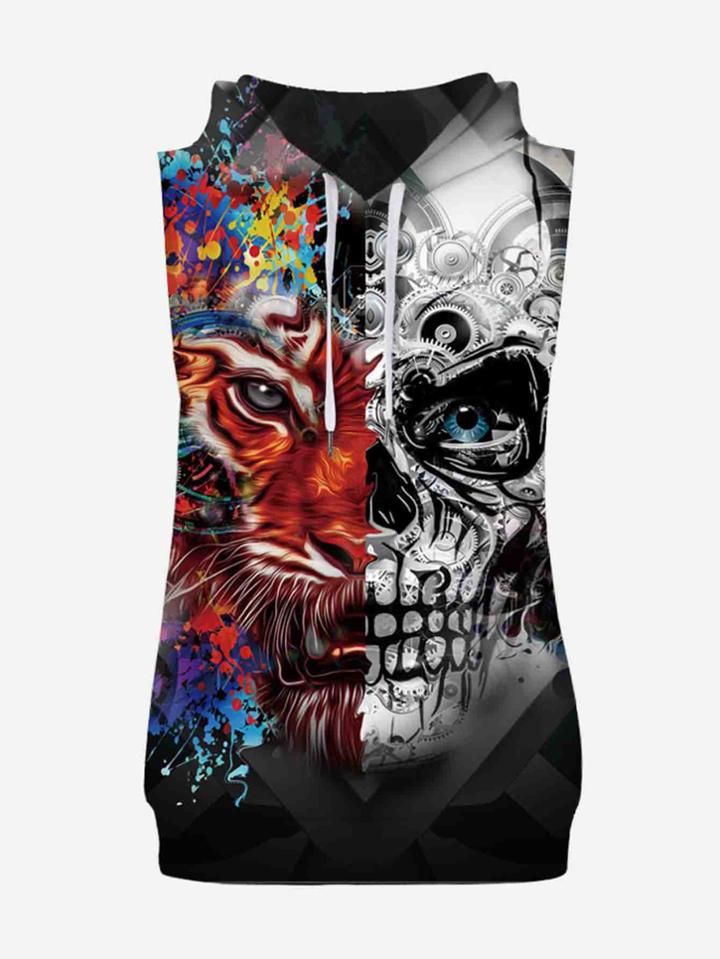 Romwe Men Tiger Print Hooded Sweatshirt