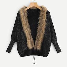Romwe Drop Shoulder Contrast Faux Fur Knit Coat