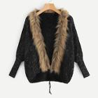 Romwe Drop Shoulder Contrast Faux Fur Knit Coat