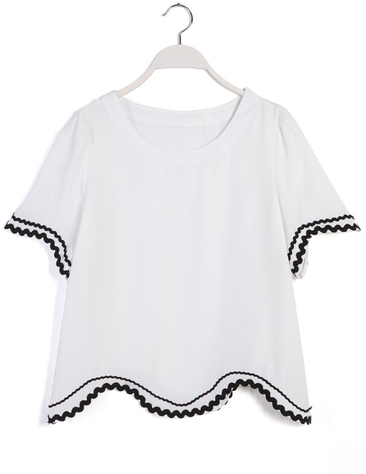 Romwe Contrast Irregular Hem Loose T-shirt