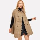 Romwe Button Front Plaid Collar Poncho Coat