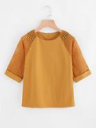 Romwe Eyelet Zip Up Back Sleeve Cuffed Top